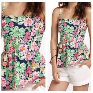 Lilly Pulitzer Gardenia Floral Mini Getaway Garden Peplum Top Blouse Smocked 4